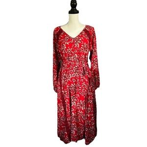 SALE Knox Rose Red Floral Maxi Dress Long Sleeve Tie Waist Cottagecore Boho S